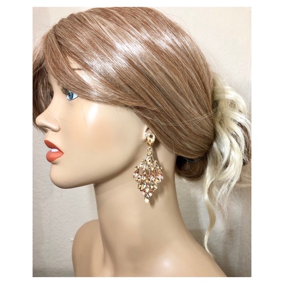 Peach Gold Luxury Chandelier Formal Earrings - Picture 2 of 4
